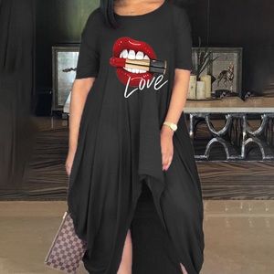 Causal o neck “Lip Print” dress